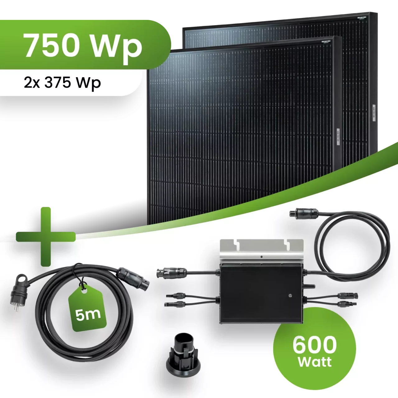 Tepto Balkonkraftwerk Angebot Set 750 Wp HM-600 Wechselrichter Full Black JA Solar